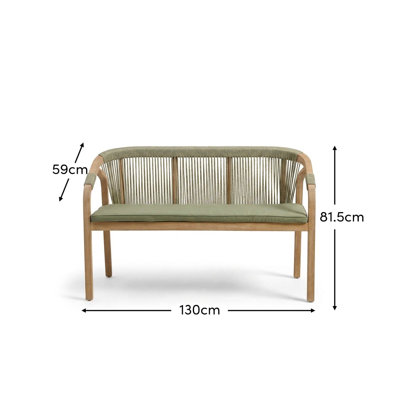 Shiro Wooden Garden Bench - Green Rope - Laura James