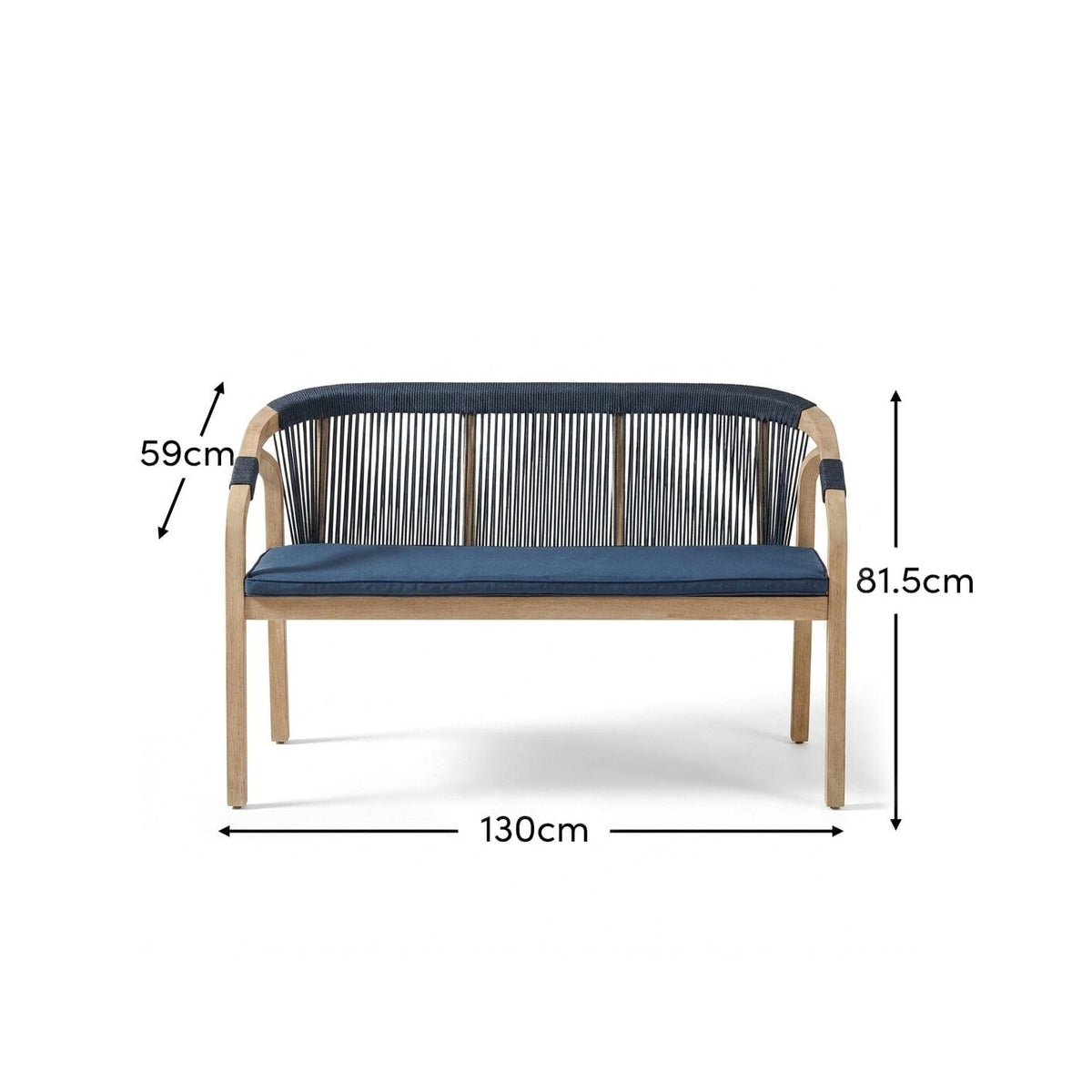 Shiro Wooden Garden Bench - Navy Rope - Laura James