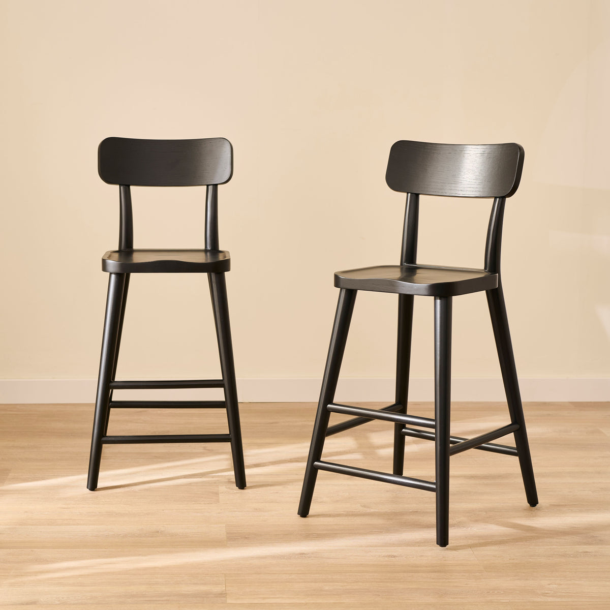 Silvester Black Oak Bar Stool with Backrest - Laura James
