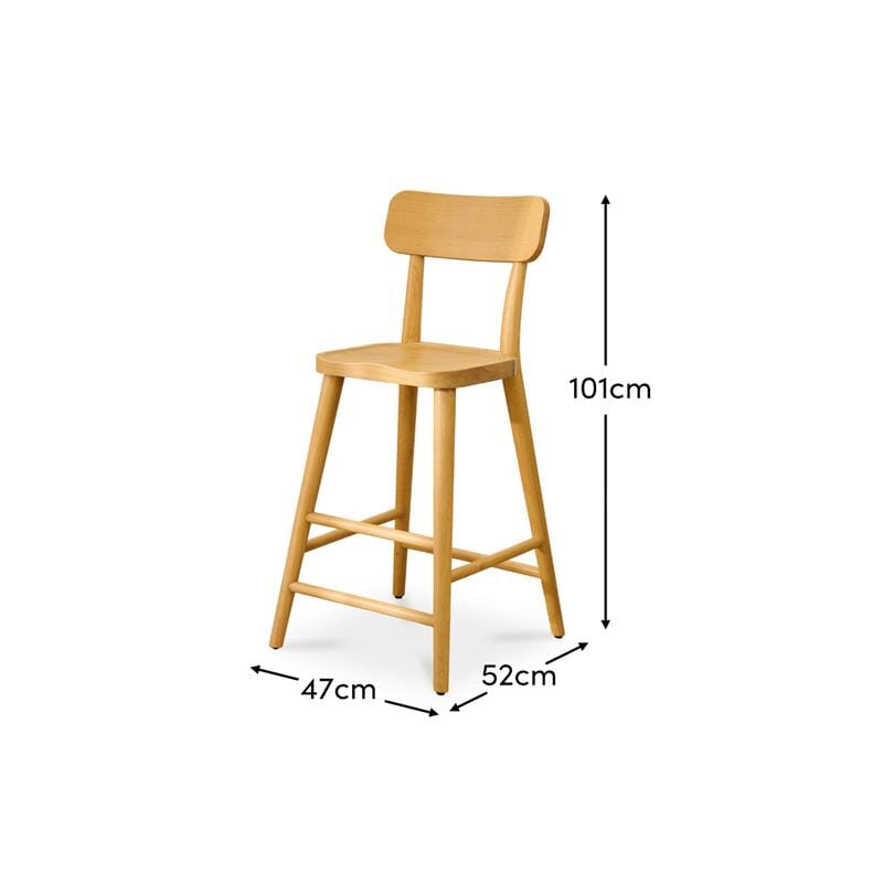 Silvester Pale Oak Bar Stool with Backrest - Laura James