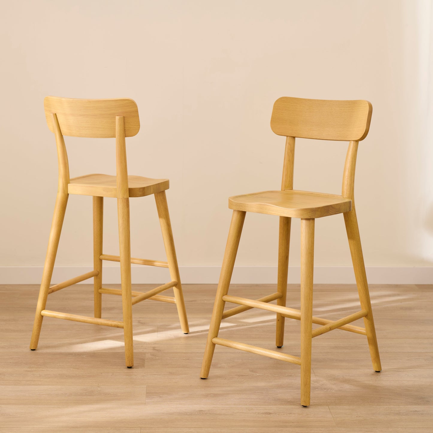 Silvester Pale Oak Bar Stool with Backrest - Laura James