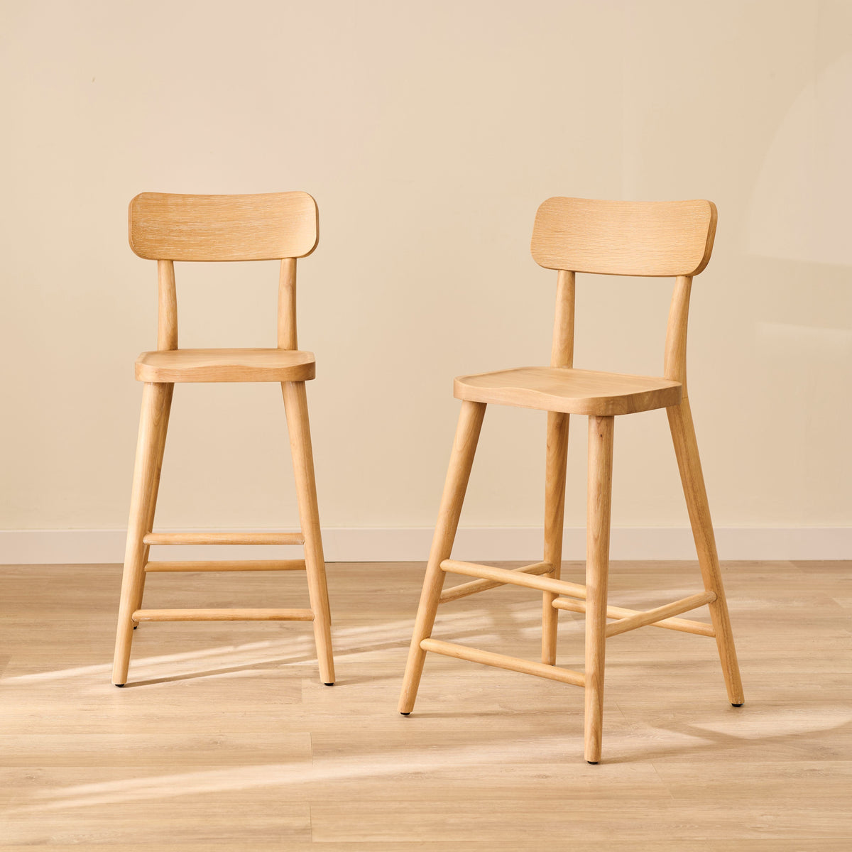 Silvester Whitewash Oak Bar Stool with Backrest - Laura James
