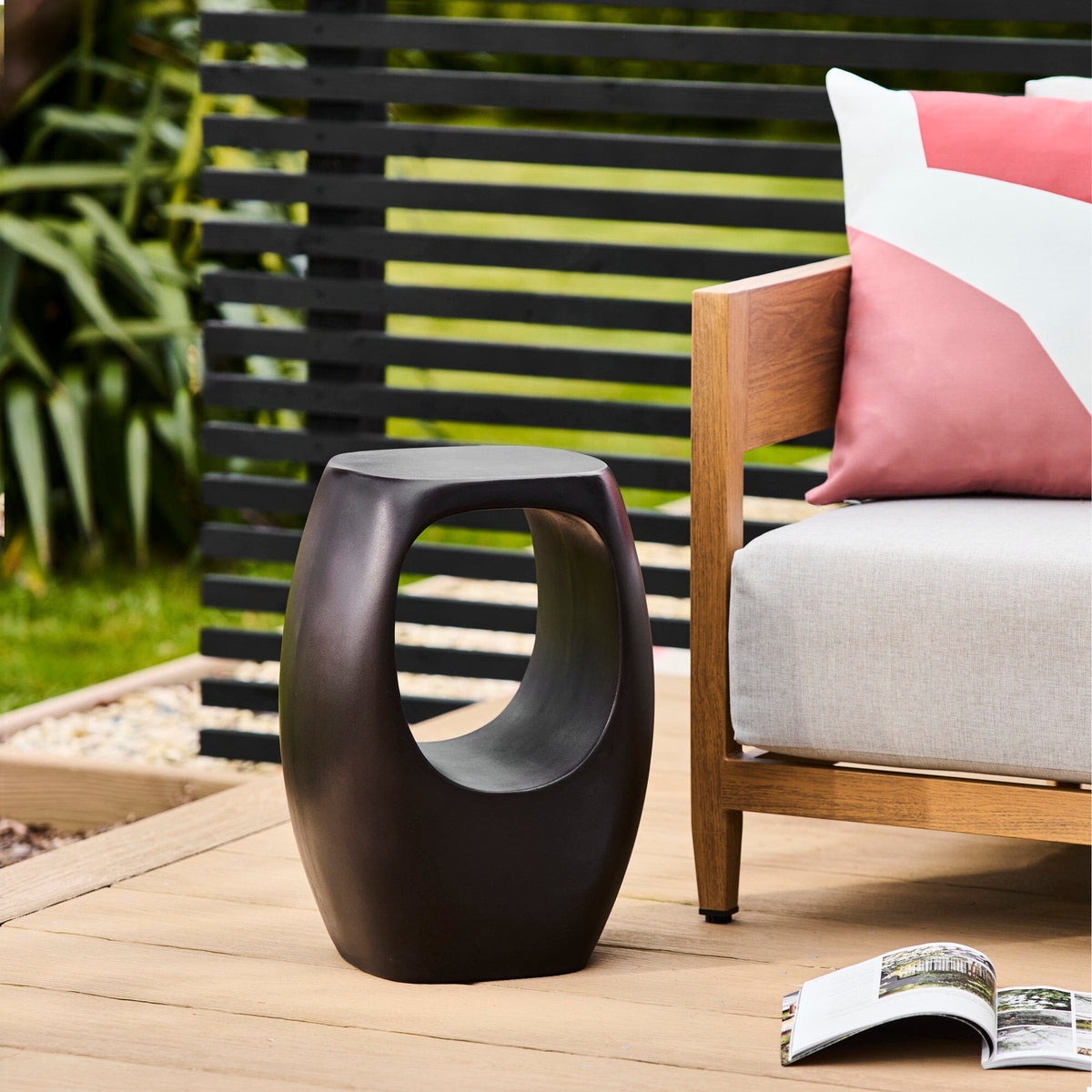 Sohan Concrete Garden Side Table - Lava Black