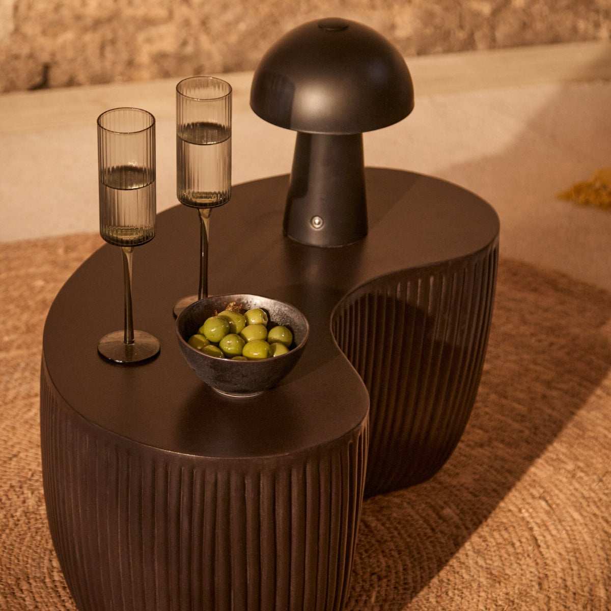 Sohan 61cm Kidney Garden Coffee Table - Set of 2 - Lava Black - Laura James