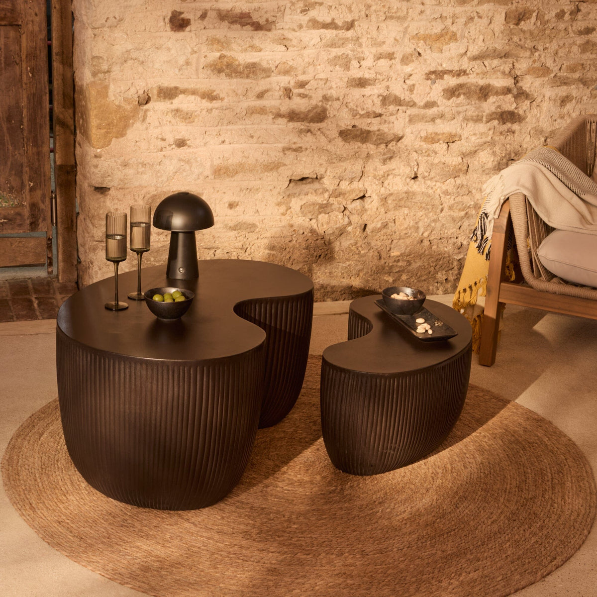 Sohan 61cm with4cm Kidney Garden Coffee Table - Lava Black - Laura James