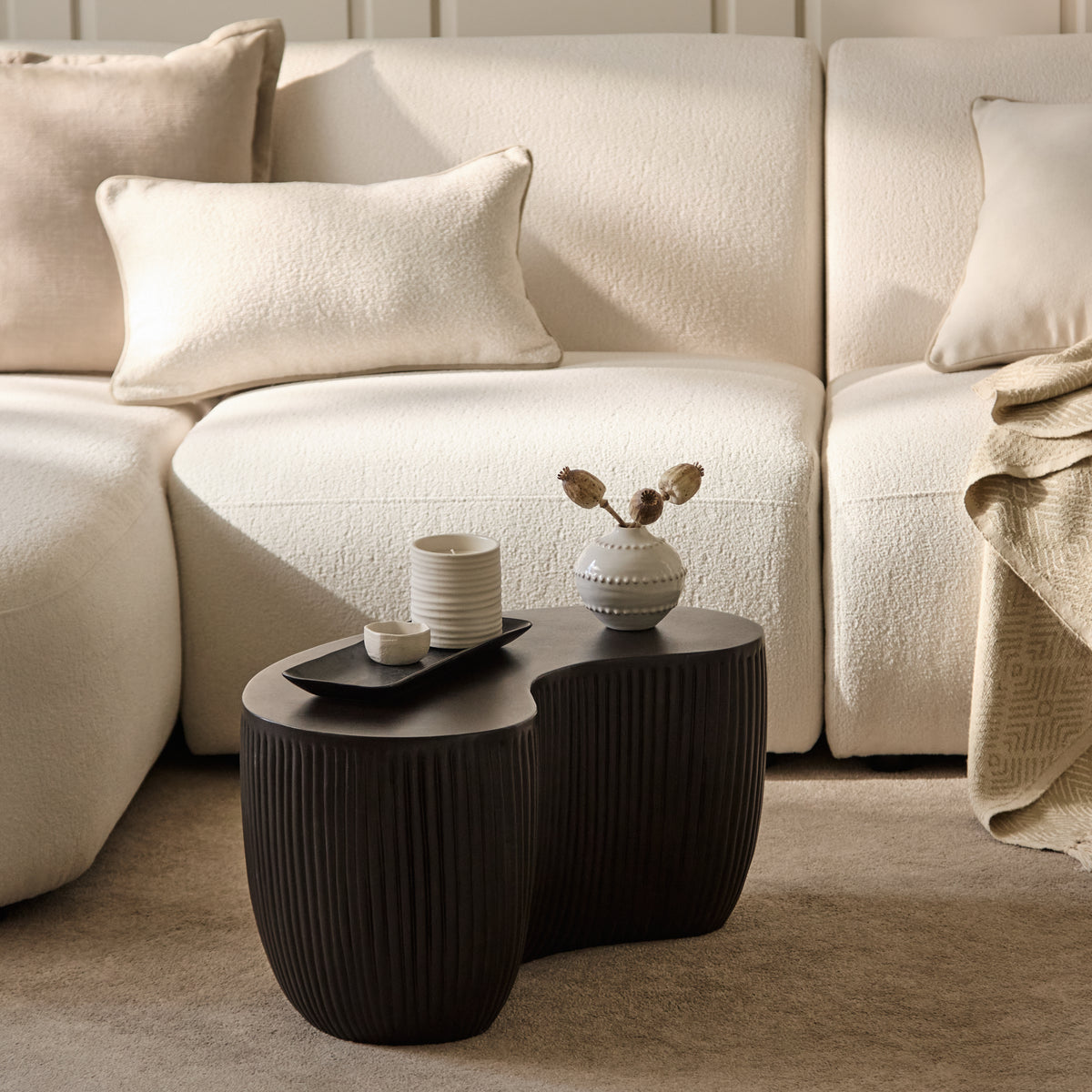 Sohan 61cm Kidney Concrete Coffee Table - Lava Black - Laura James