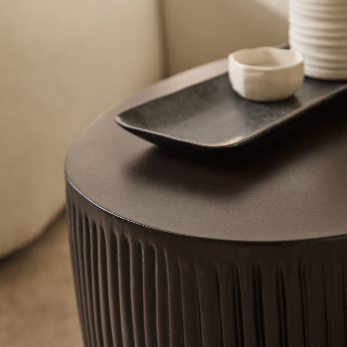 Sohan 61cm Kidney Concrete Coffee Table - Lava Black - Laura James