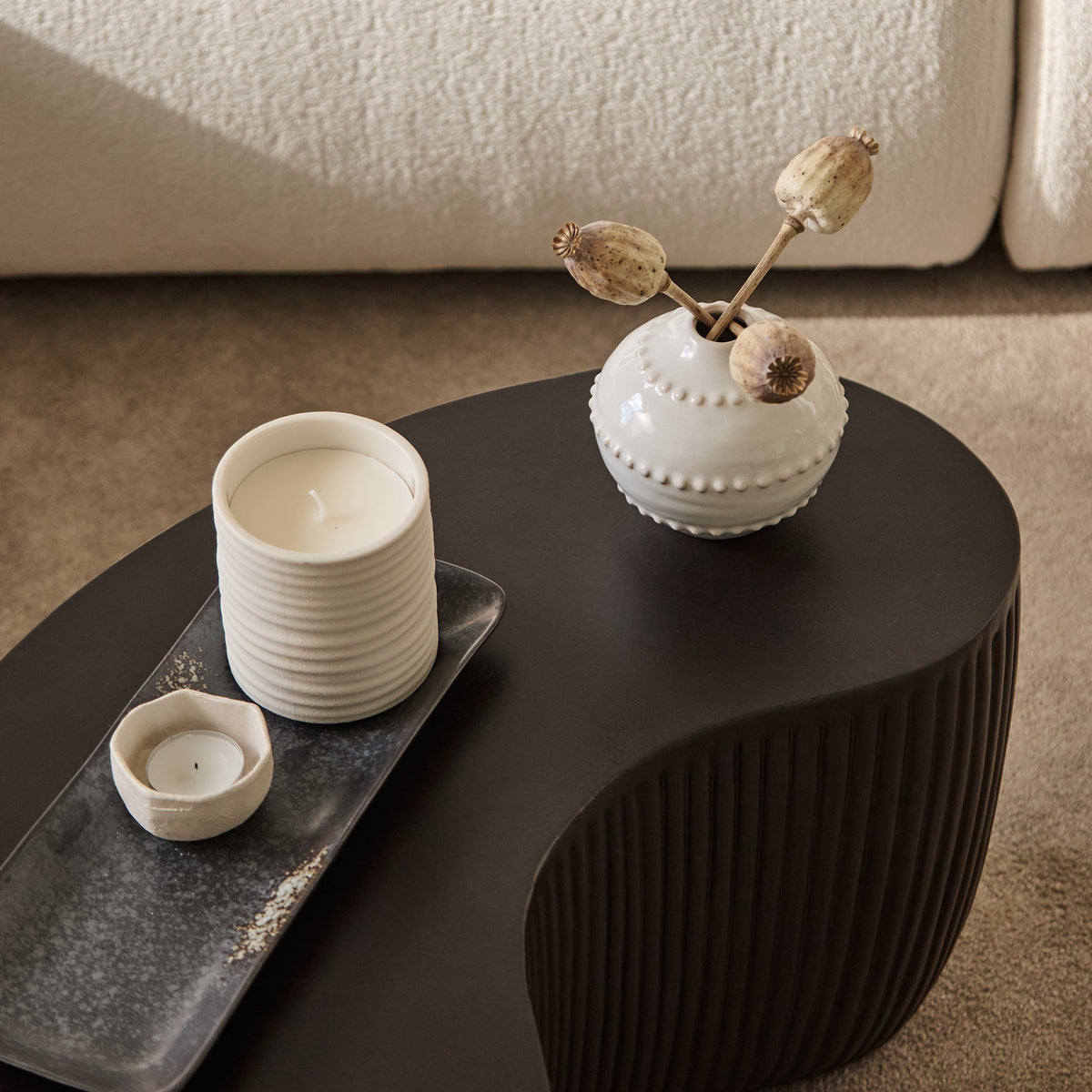 Sohan 61cm Kidney Concrete Coffee Table - Lava Black - Laura James
