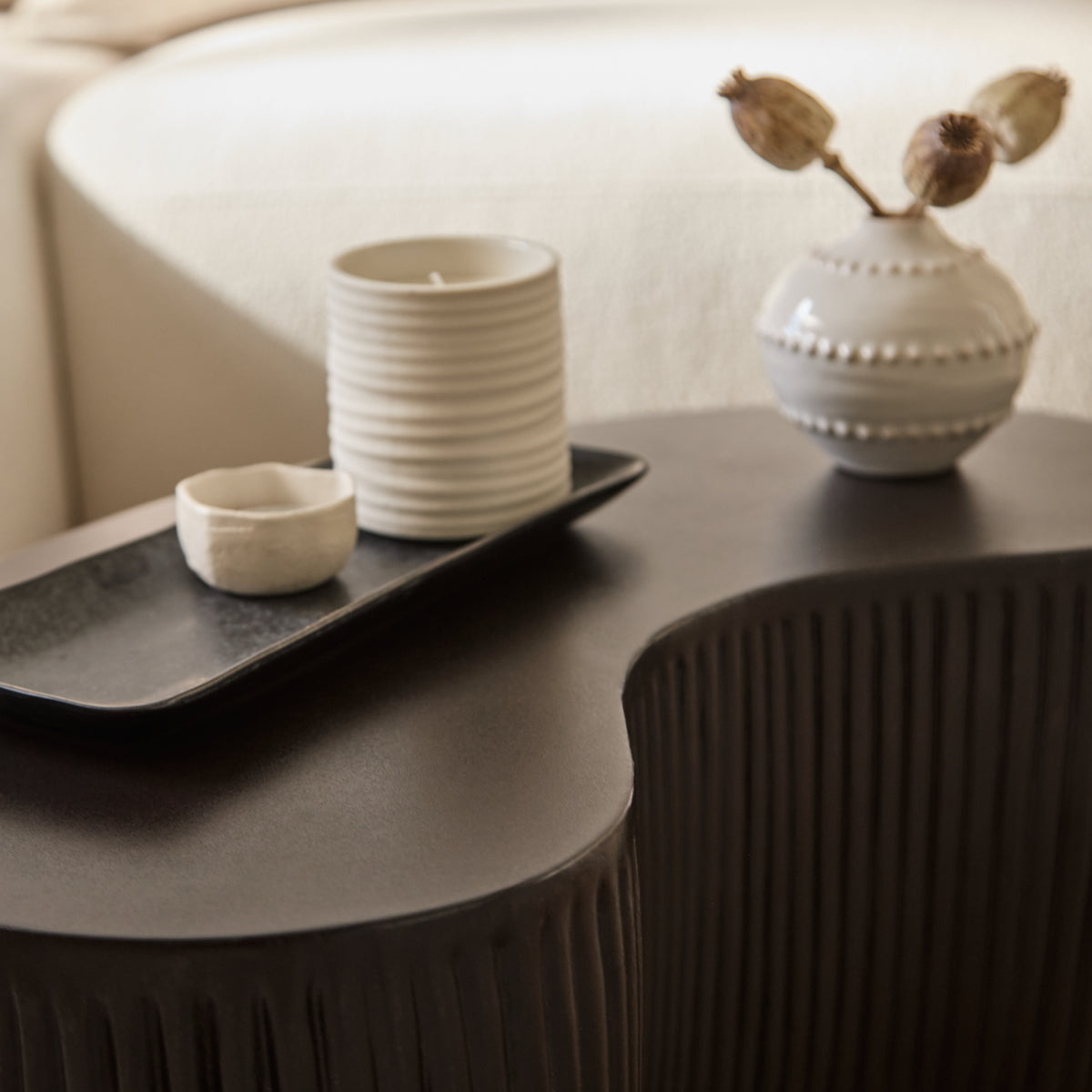 Sohan 61cm Kidney Concrete Coffee Table - Set of 2 - Lava Black - Laura James