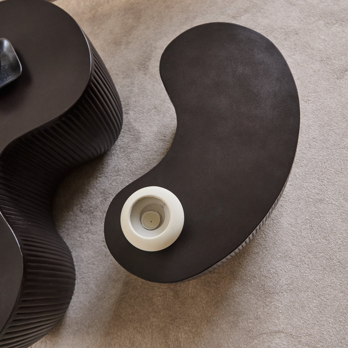 Sohan 61cm with 84cm Kidney Concrete Coffee Table - Lava Black - Laura James