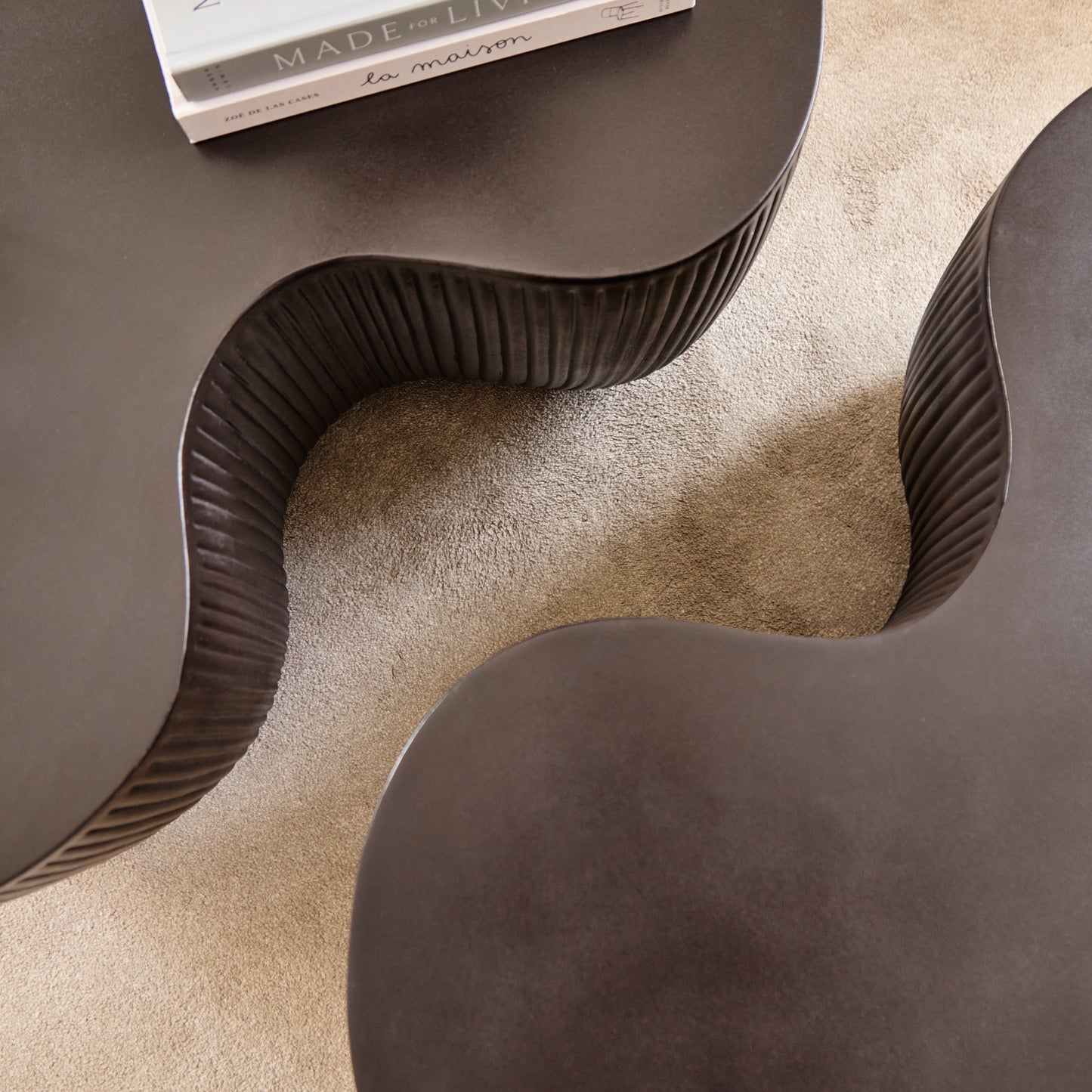 Sohan 84cm Kidney Concrete Coffee Table - Set of 2 - Lava Black - Laura James