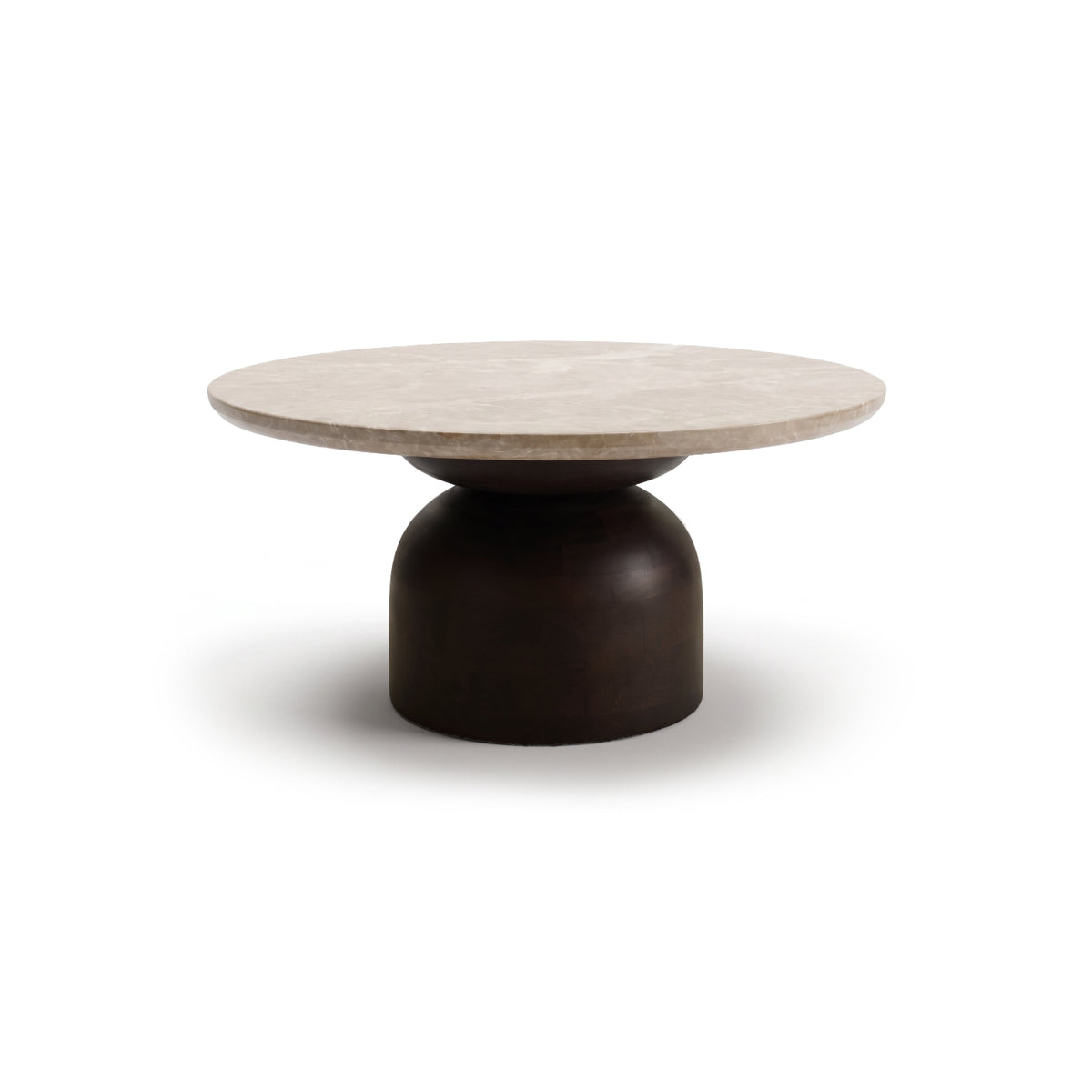 Sorrell 75cm Round Coffee Table - Coffee Brown Mango Wood & Lady Grey Marble - Laura James