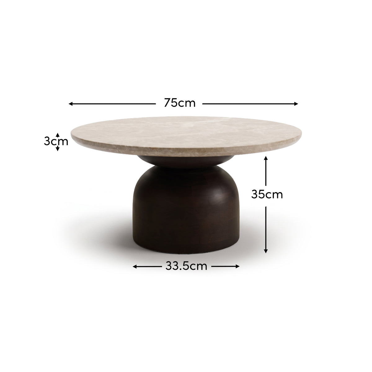 Sorrell 75cm Round Coffee Table - Coffee Brown Mango Wood & Lady Grey Marble - Laura James