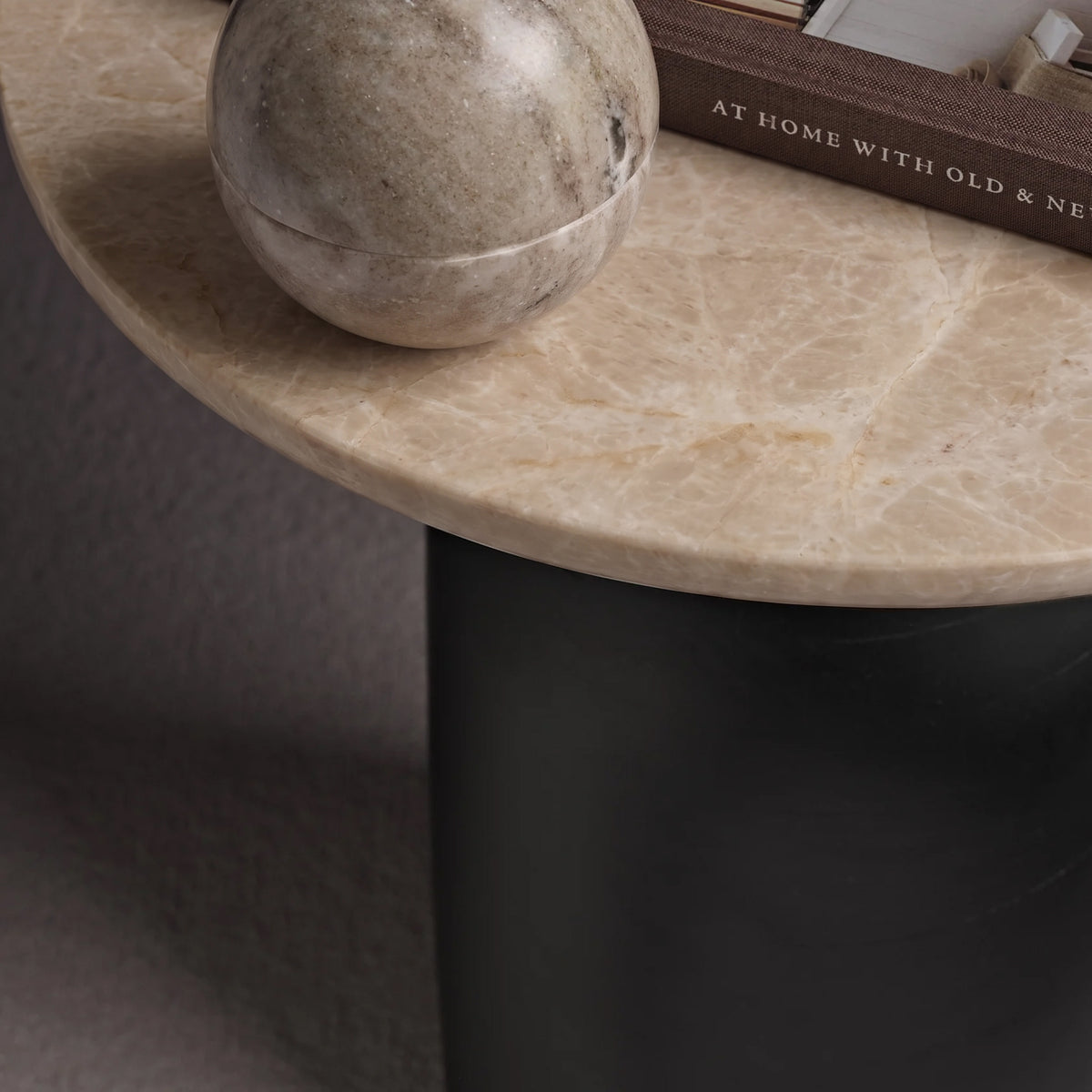 Sorrell 45cm Round Side Table - Jet Black Mango Wood & Lady Grey Marble