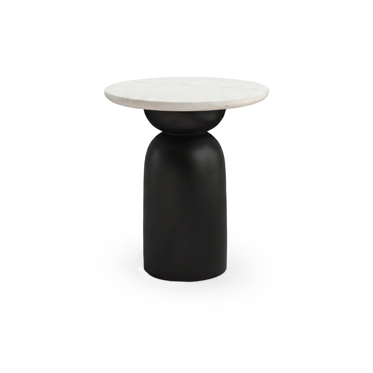 Sorrell Jet Black Mango Wood & White Marble Round Side Table - Laura James