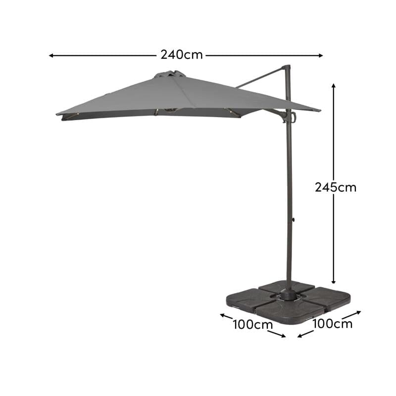 Square 2.4m Grey LED Premium Cantilever Parasol with 80kg Quartered Parasol Base - Laura Jesus