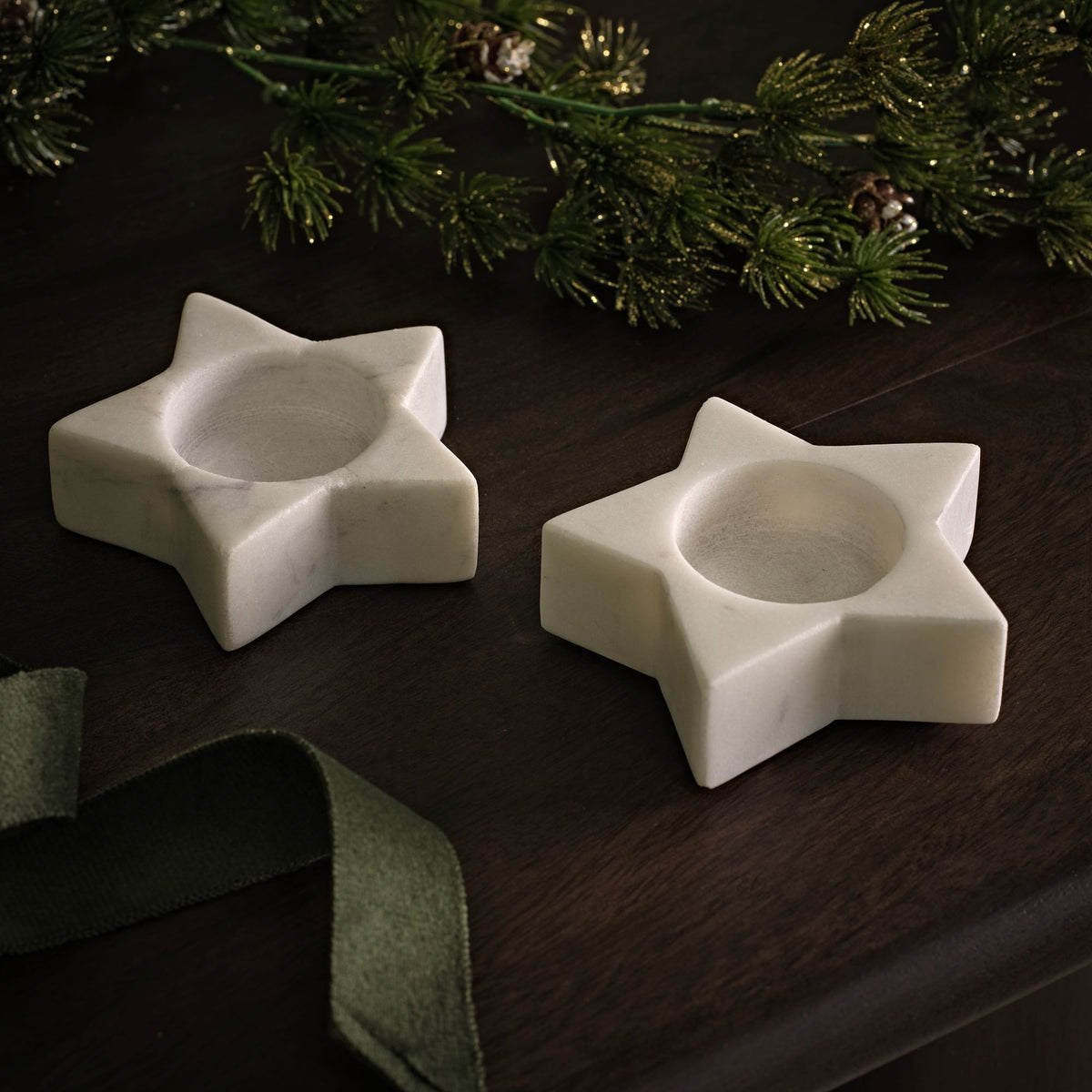 Tiree 7.5cm Star Candle Holder - Set of 2 - White Marble - Laura James