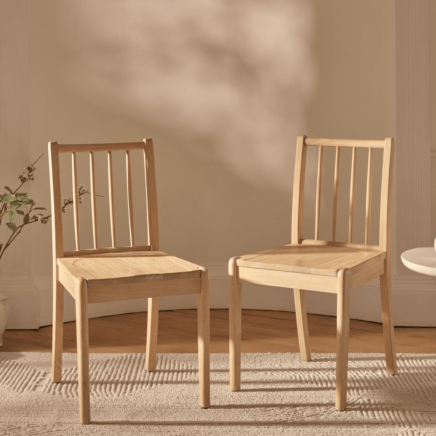 Noah Whitewash Oak Extending Dining Table Set - 4 Seater - Tilly Wooden Bench & Tilly Whitewash Oak Dining Chairs