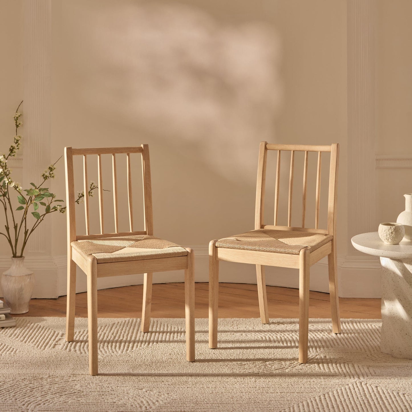 Tilly Natural String Dining Chairs - Set of 2 - Whitewash Oak Legs - Laura James