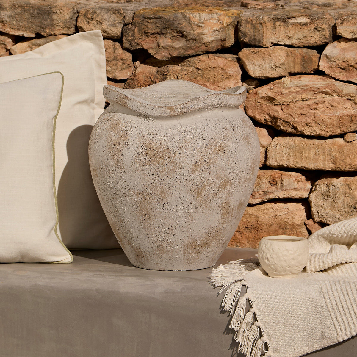 Tomar Fiber Cement 38.5cm Planter - Rustic White - Laura James