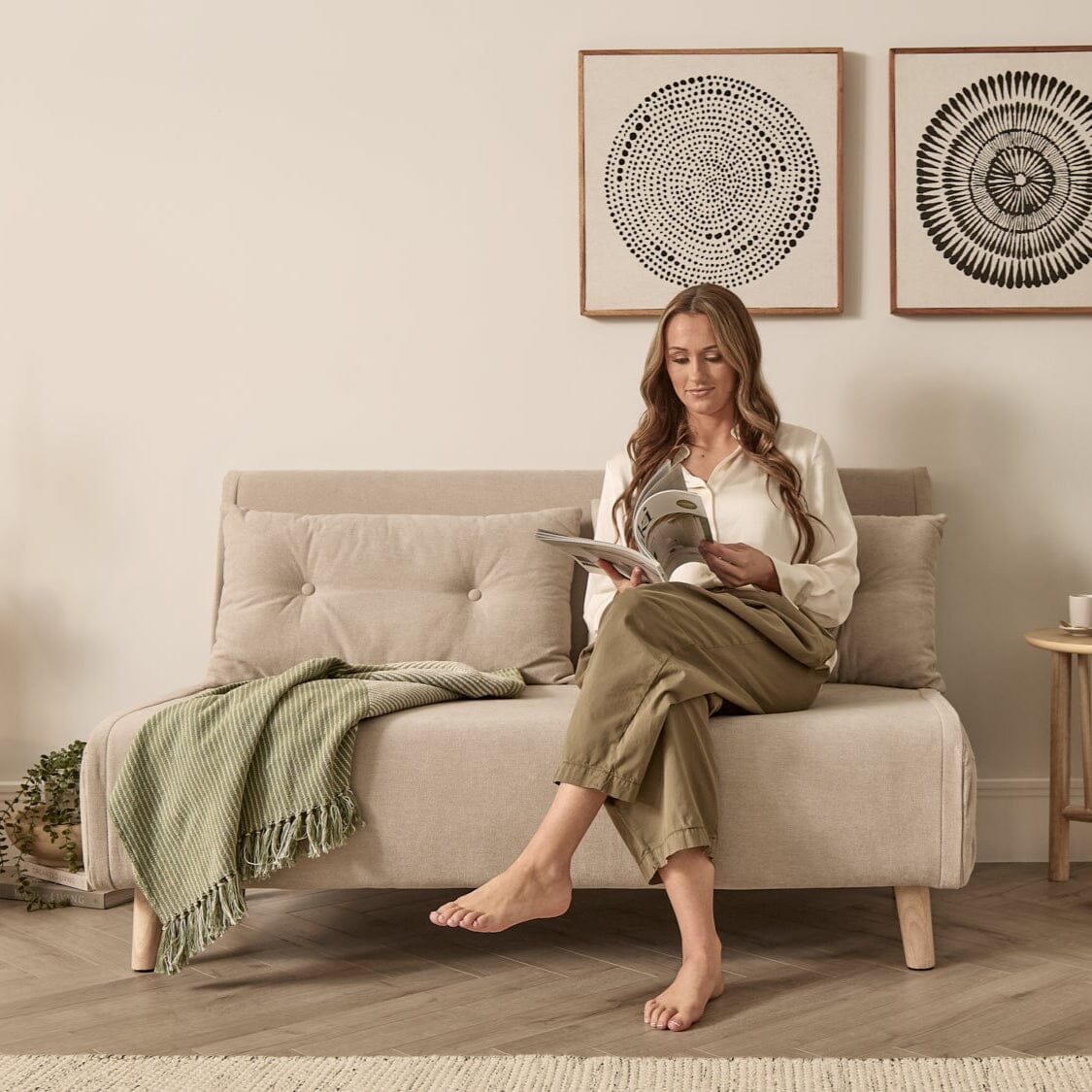 Una 2 Seater Double Sofa Bed - Soft Beige - Laura James