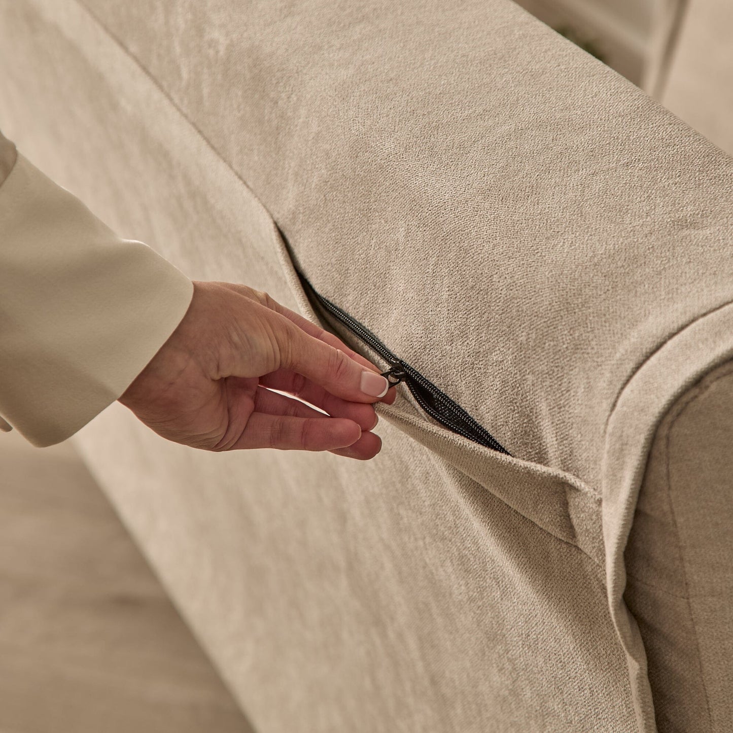 Una Single Sofa Bed - Soft Beige with Pale Oak Legs - Laura James