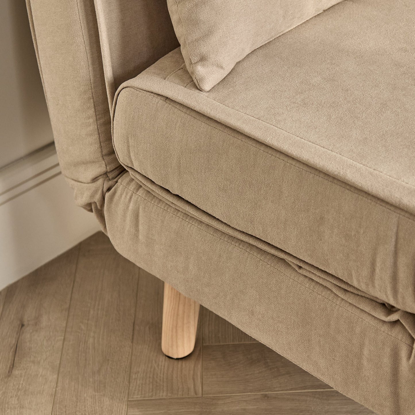 Una Single Sofa Bed - Soft Beige with Pale Oak Legs - Laura James