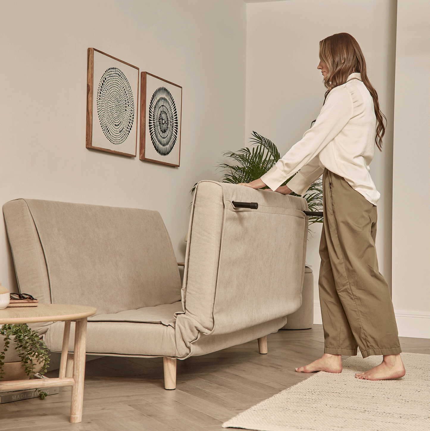 Una 2 Seater Double Sofa Bed - Soft Beige - Laura James