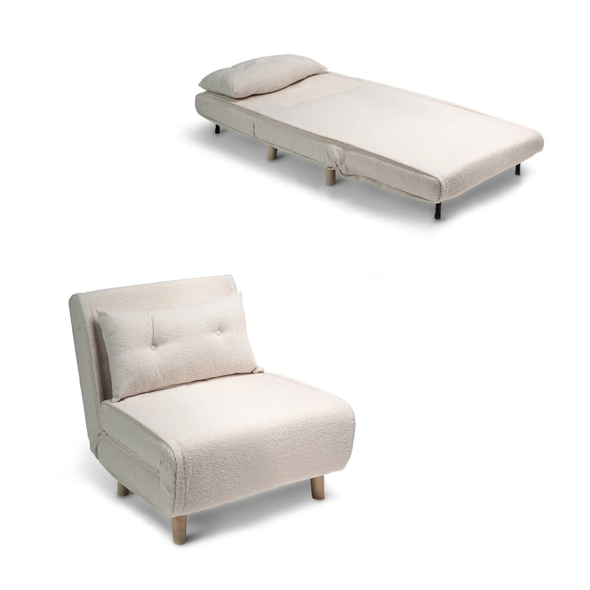 Una Single Teddy Sprung Sofa Bed - Warm White