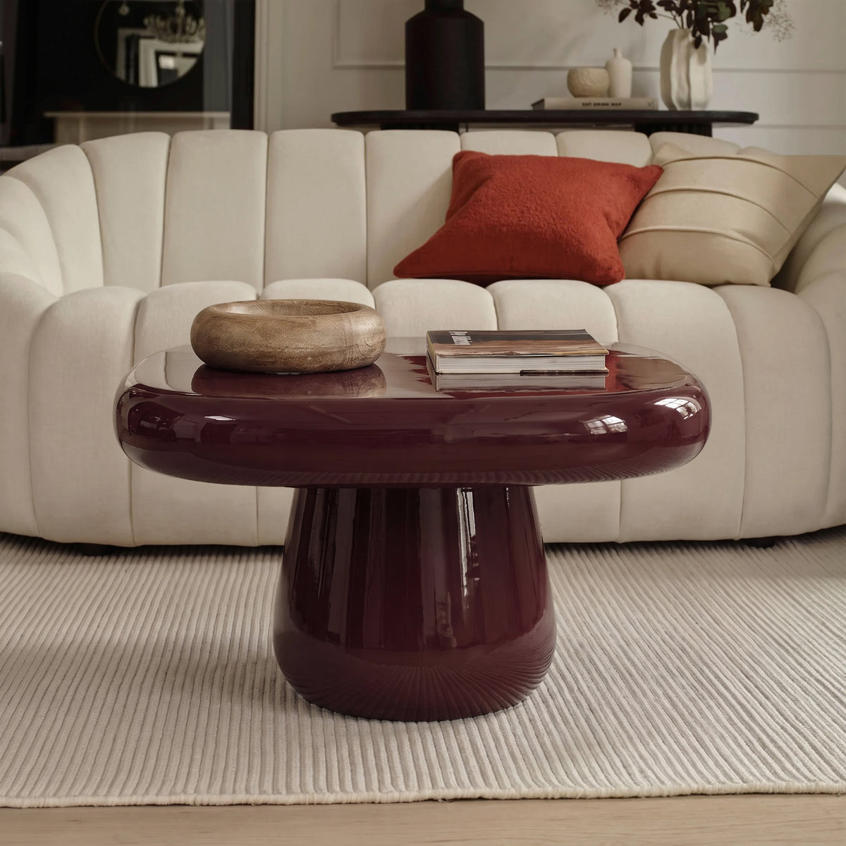 Merle 60cm Round Burgundy Red Enamel Coffee Table