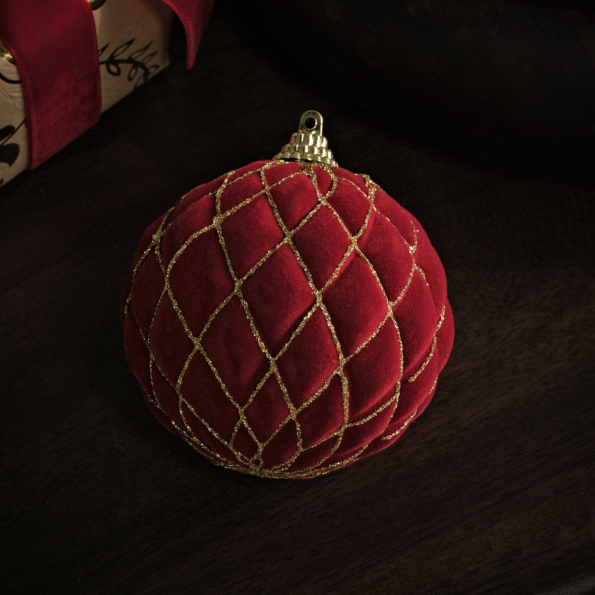 Valen 8cm Shatterproof Bauble - Christmas Red & Gold Flocked