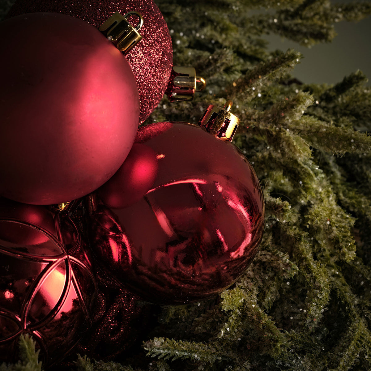 Valen Shatterproof Mixed Baubles - Set of 37 - Christmas Red