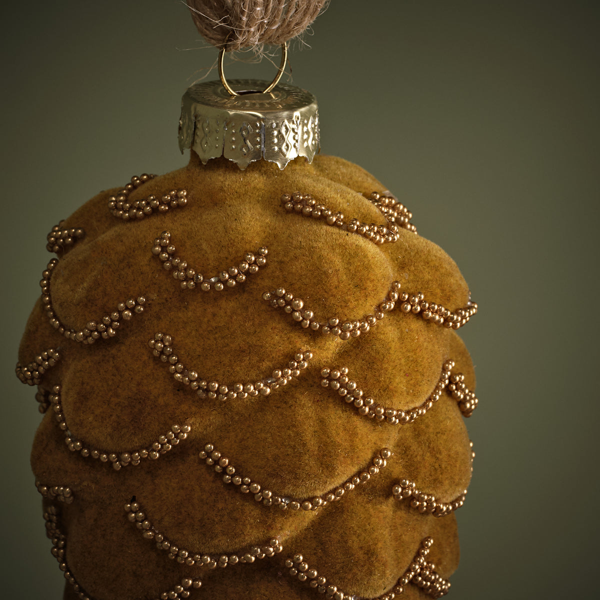 Varde 12.5cm Glass Pinecone Bauble - Amber Yellow Flocked