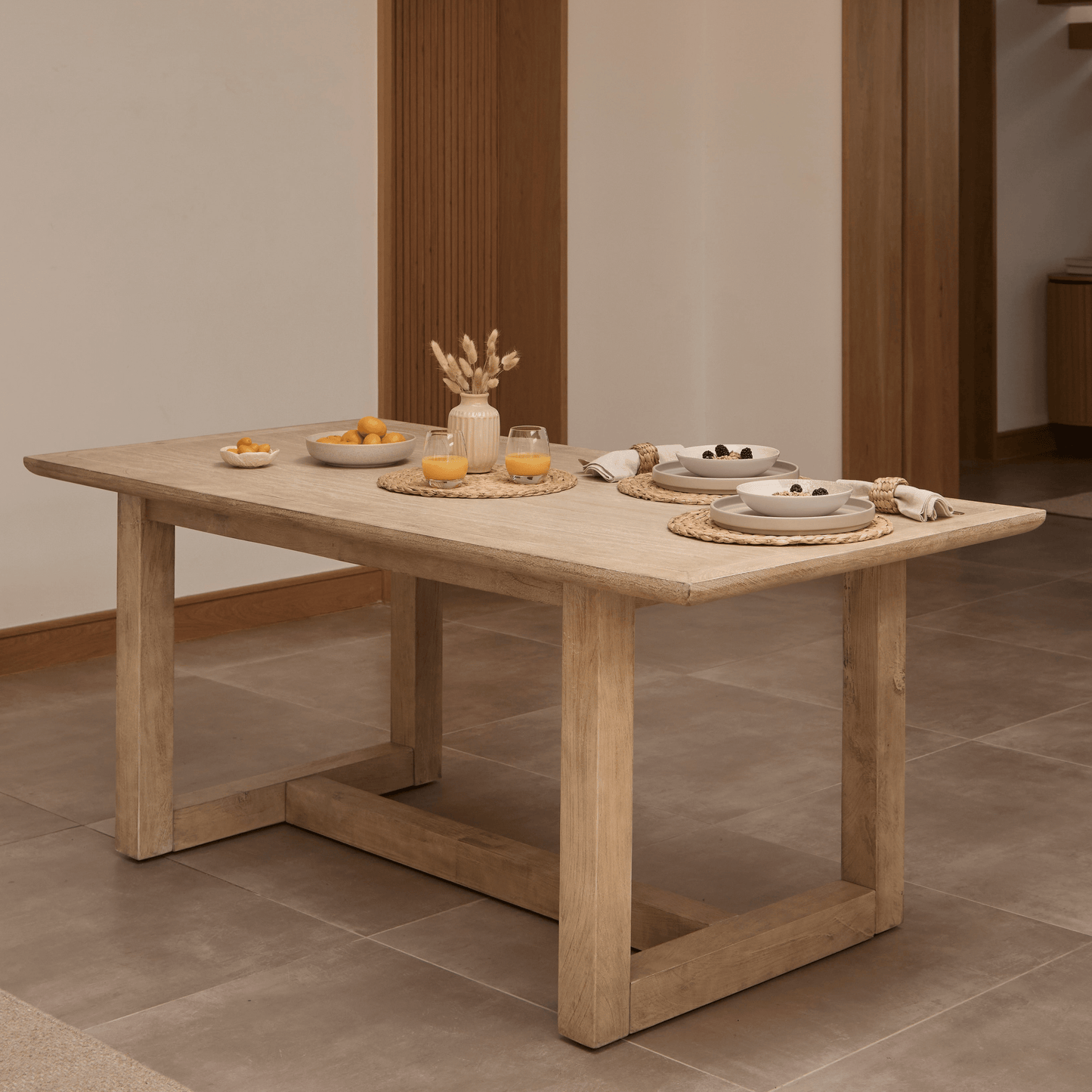 Valdis Mango Wood & Travertine Dining Table - Laura James
