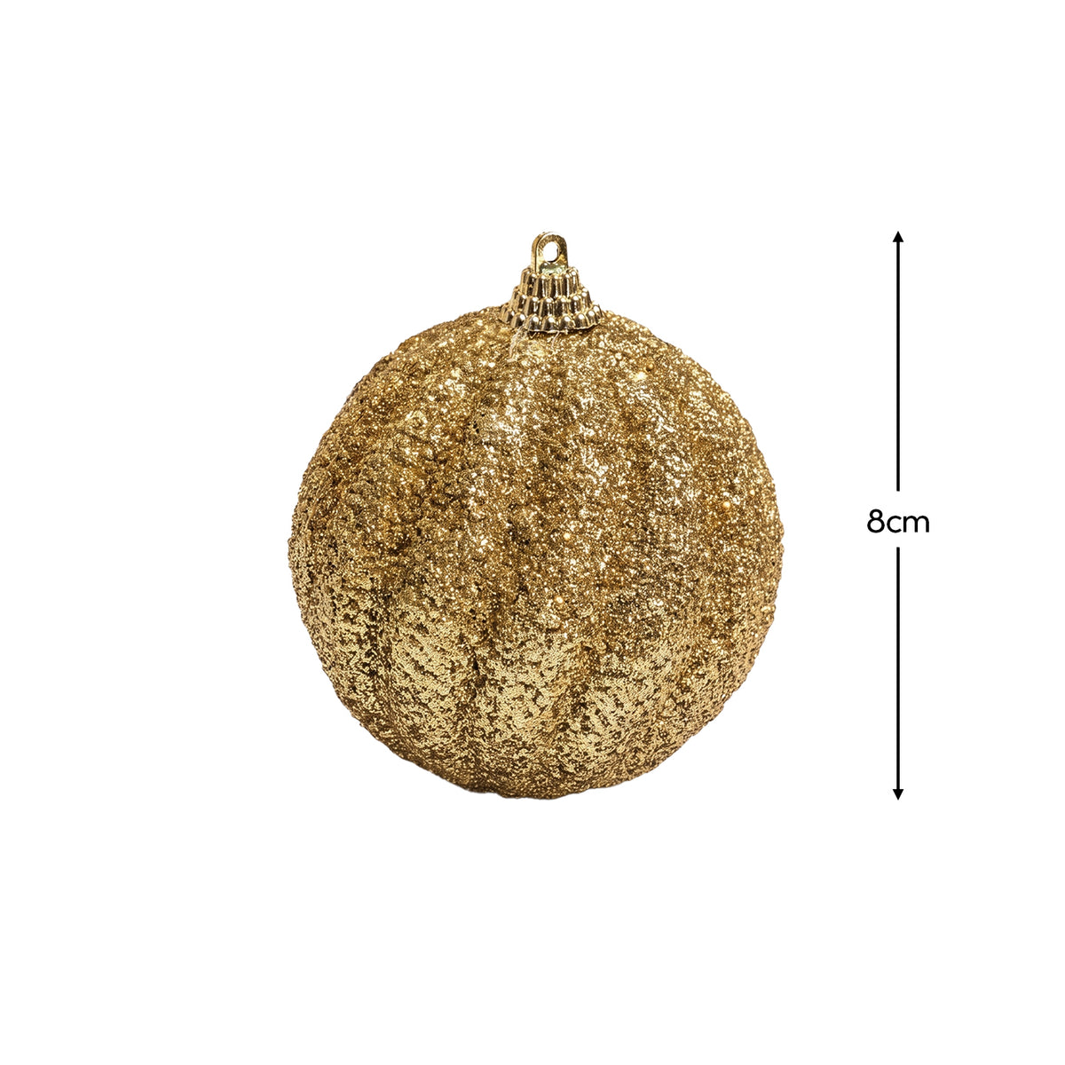 Valen 8cm Shatterproof Fluted Bauble - Gold Glitter