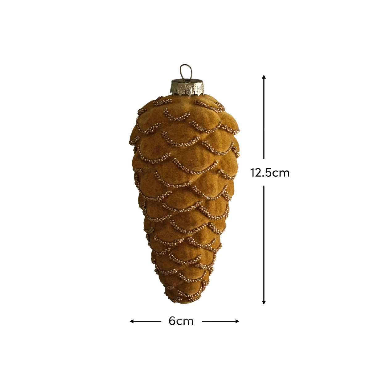 Varde 12.5cm Glass Pinecone Bauble - Amber Yellow Flocked