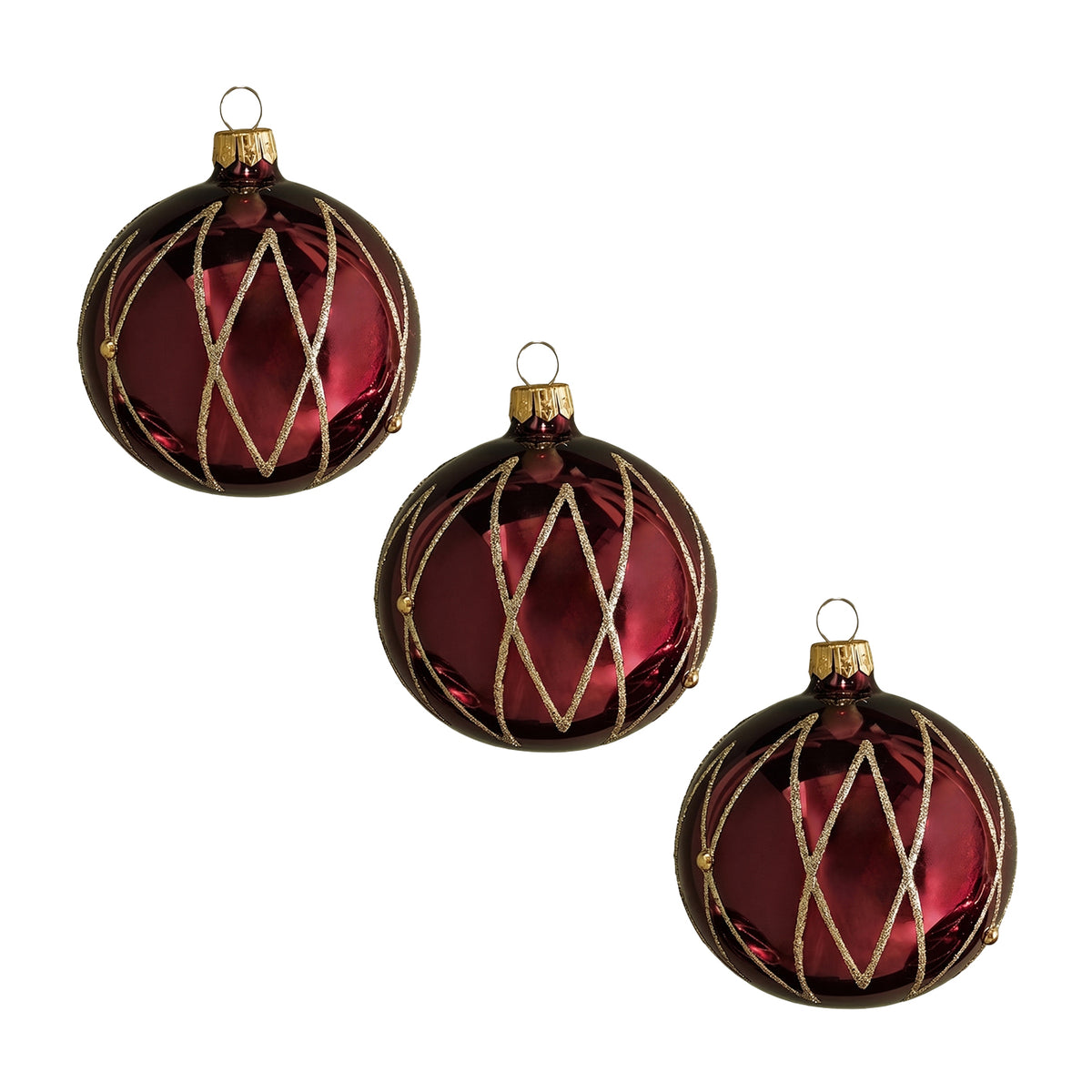 Varde 8cm Glass Round Baubles - Set of 6 - Burgundy Red