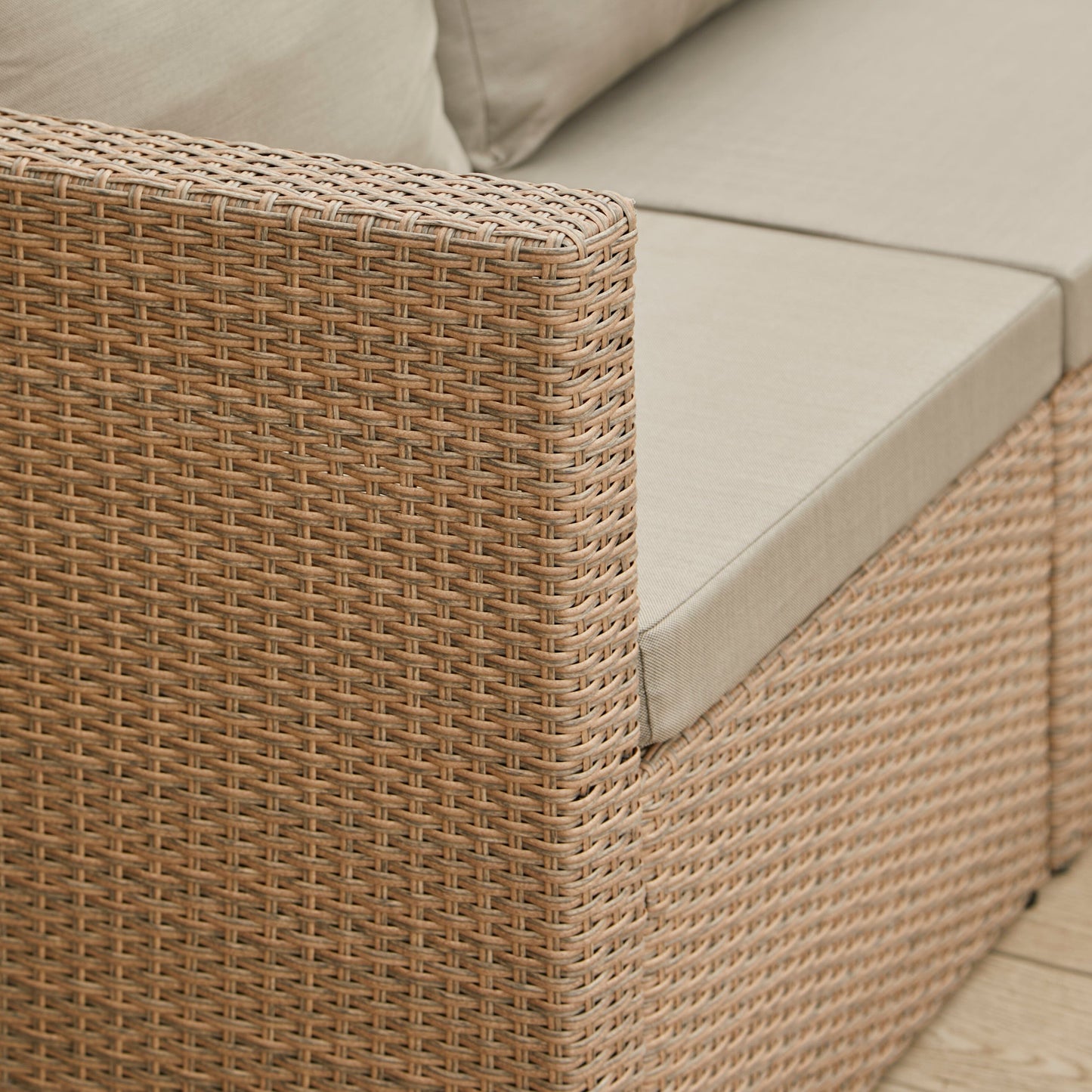 Weston 4 Seater Rattan Garden Corner Sofa Set with Grey LED Premium Parasol - Natural Weave
