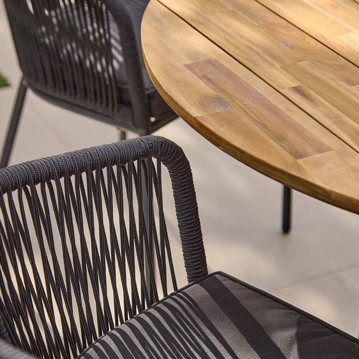 Willow 4 Seater Natural Wood Round Garden Dining Set - Hali Black Chairs - Laura James