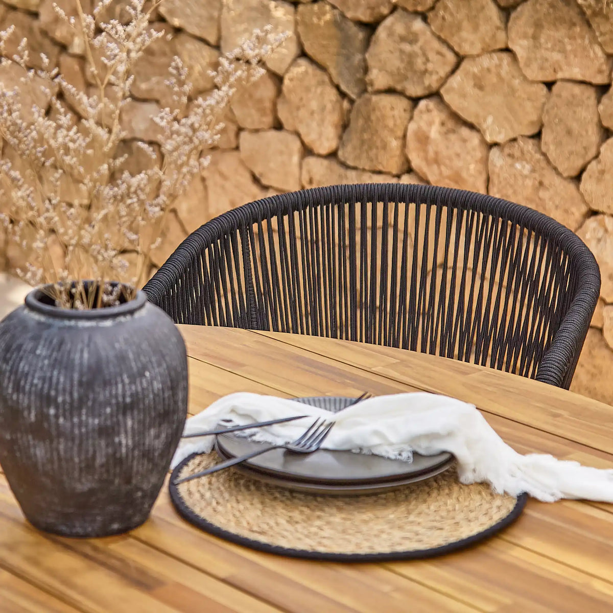 Willow 4 Seater Wood Round Garden Dining Set - Hali Black Chairs