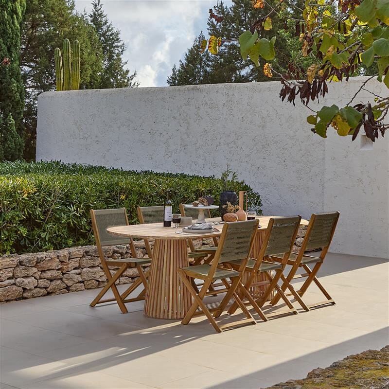 Willow 8 Seater White Acacia Oval Garden Dining Set with Cove Green Rope Chairs - Laura James