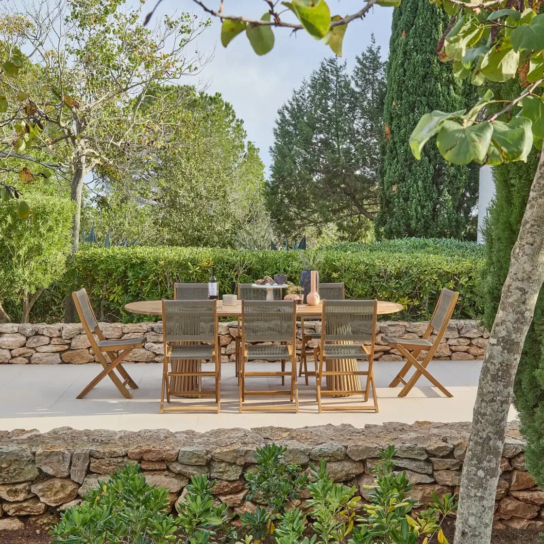 Willow 8 Seater White Acacia Oval Garden Dining Set with Cove Green Rope Chairs - Laura James