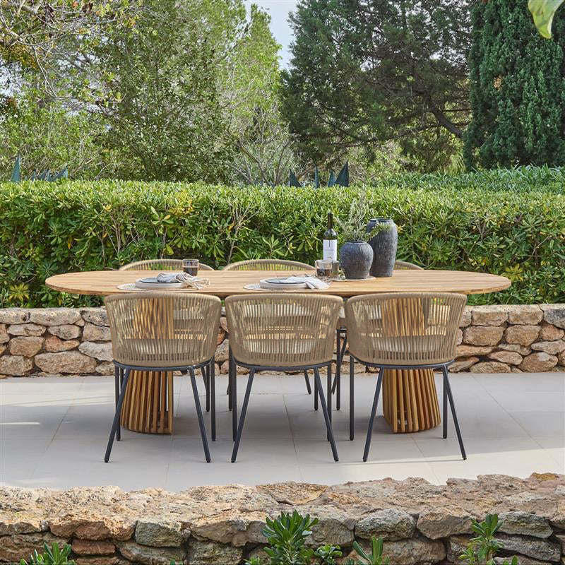 Willow 6 Seater Wooden Garden Dining Set with 6 Hali Natural Rope Chairs- Laura James