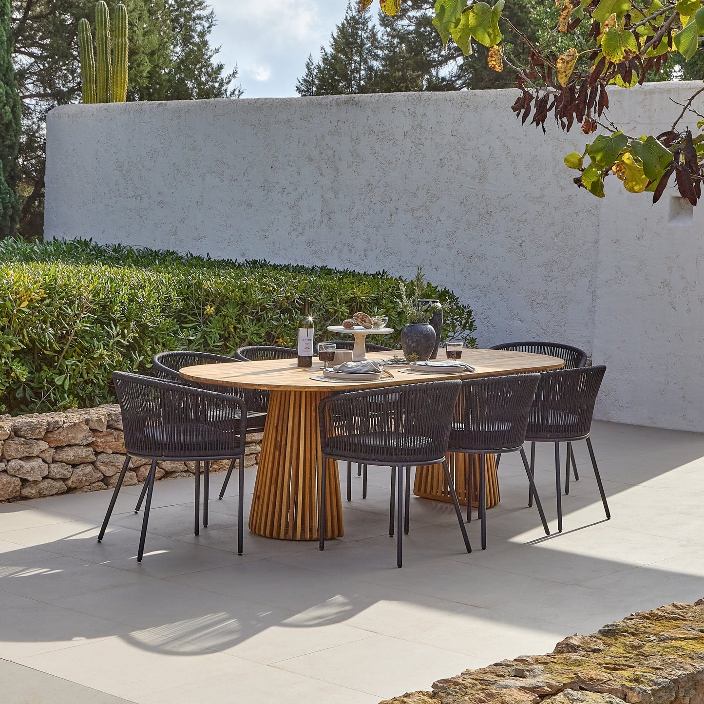 Willow Whitewash Oval 8 Seater Dining Table with Hali Black Rope Chairs - Laura James