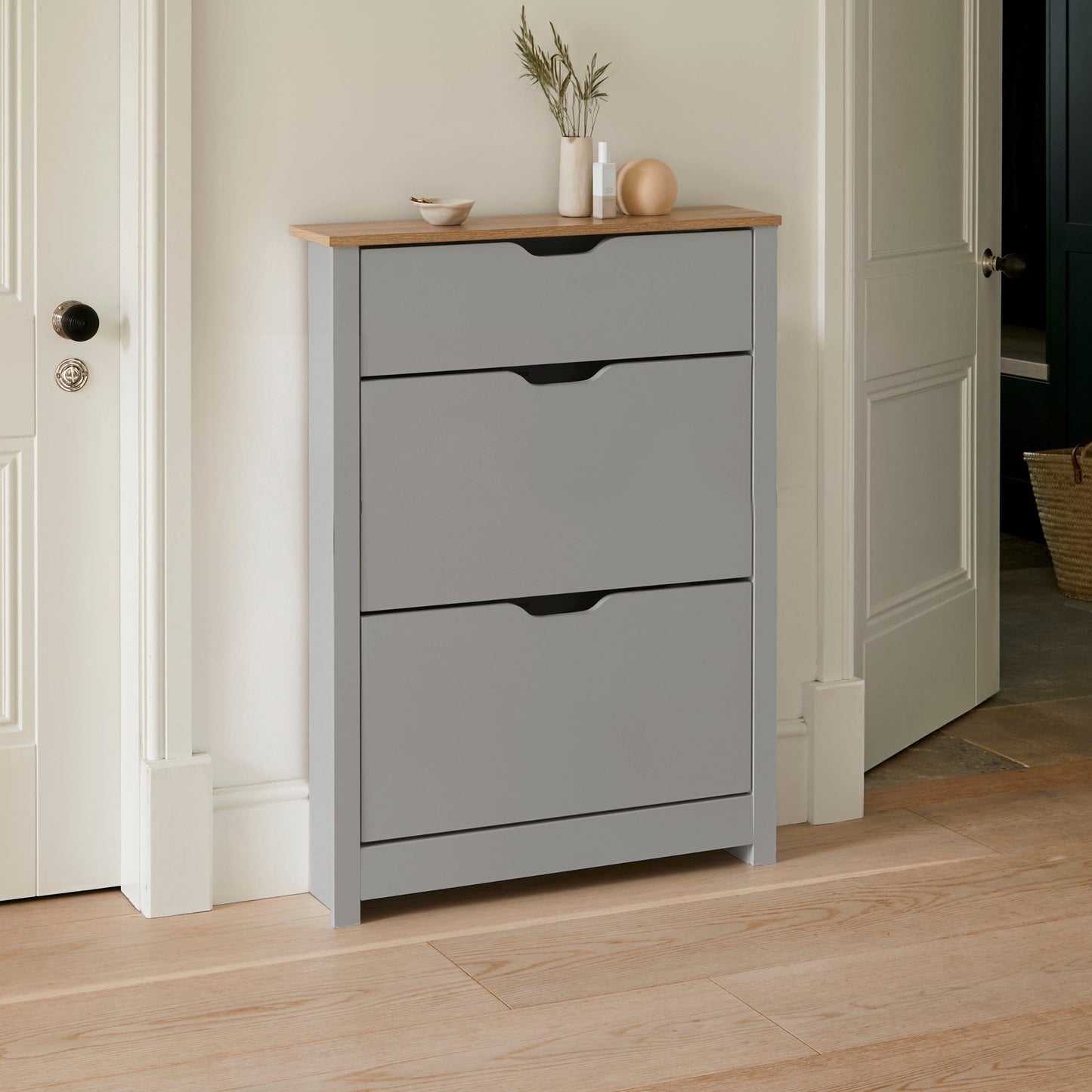 Windsor Shoe Cabinet - 3 Door - Grey
