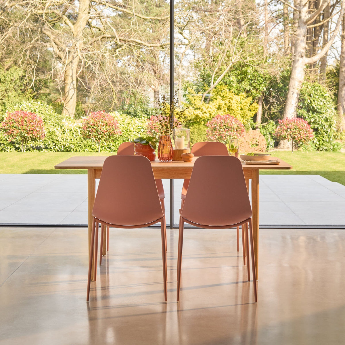 Paul Whitewash Extendable Dining Table Set - 4 Seater - Wren Pink Dining Chairs