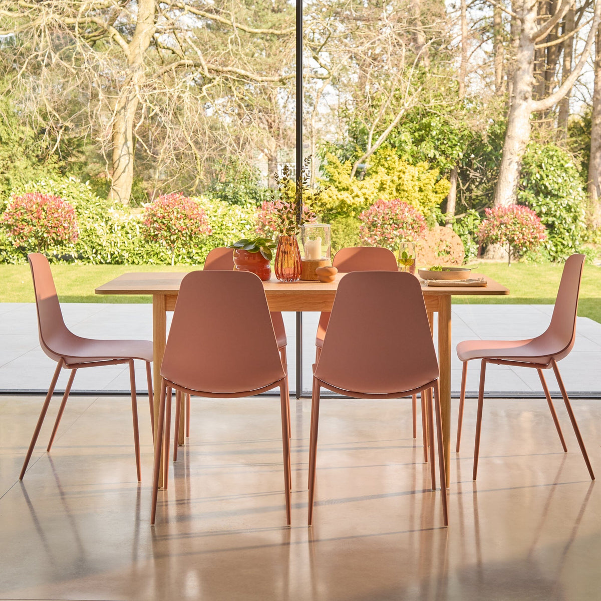 Paul Whitewash Extendable Dining Table Set - 6 Seater - Wren Pink Dining Chairs