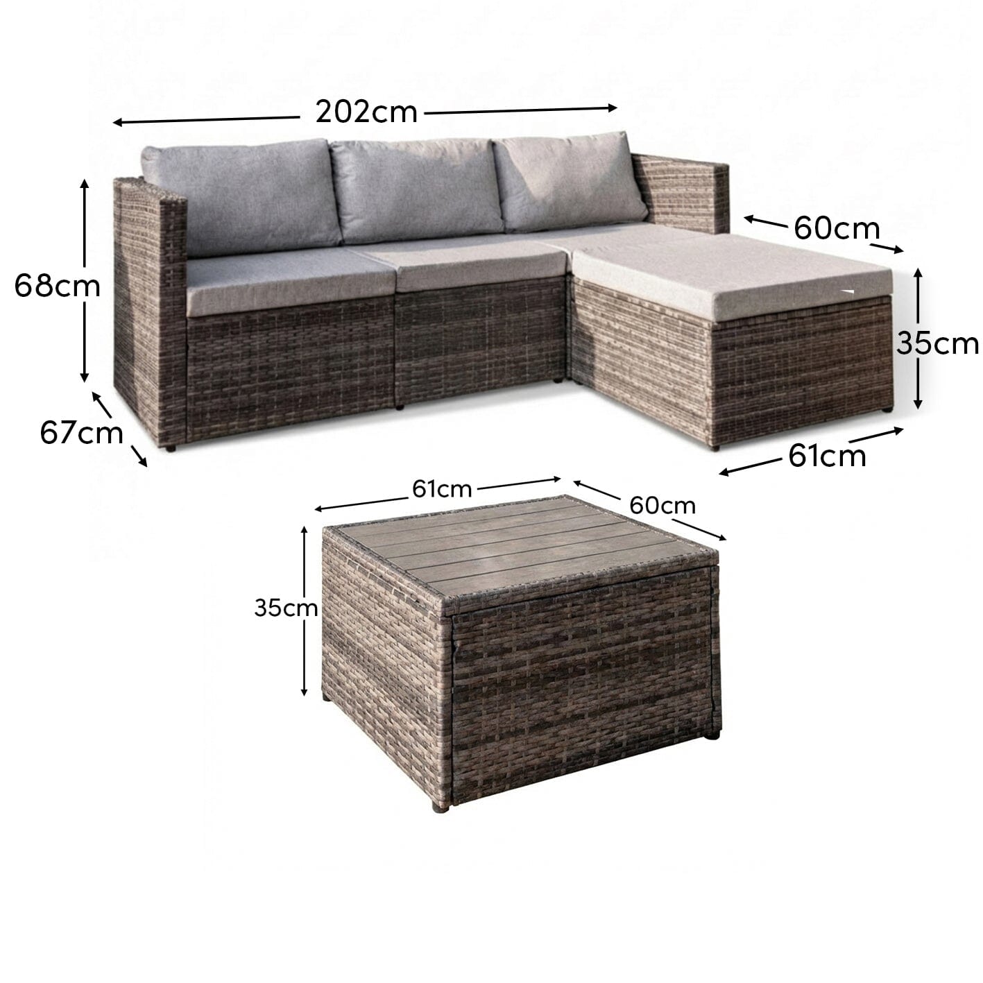 Weston 4 Seater Rattan Corner Sofa Garden Set With Polywood Top - Grey Weave - Laura James