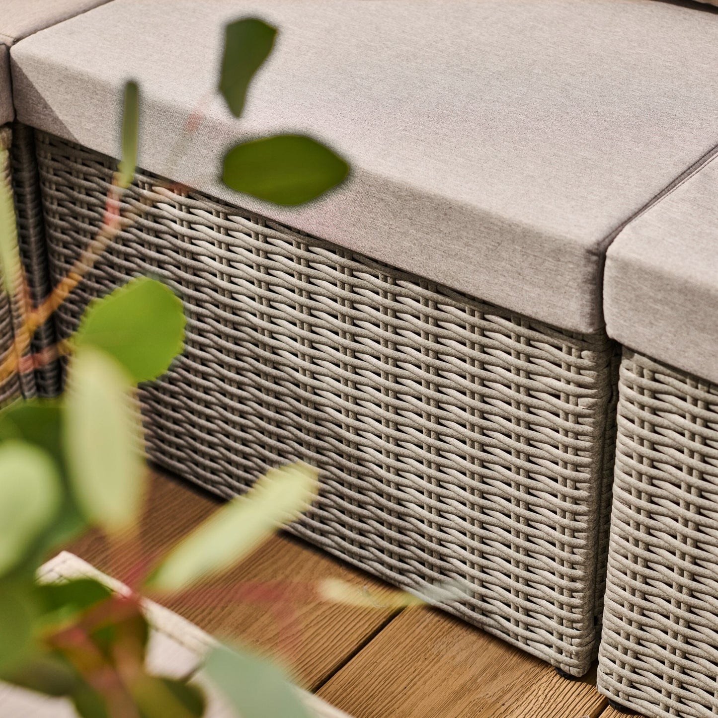 Weston 3 Seater Rattan Garden Corner Sofa Set - Light Grey with Stone Grey Cushions - Laura James