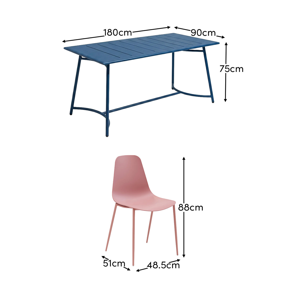 Wilder 6 Seater Blue Dining Table Set with Wren Pink Chairs - Laura James